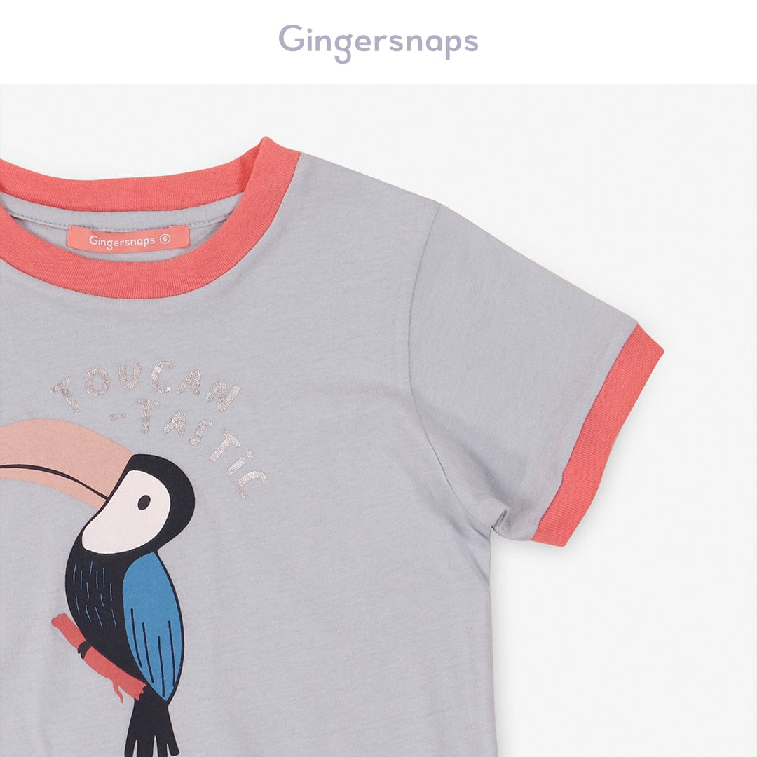 جينجرسنابس تي شيرت بناتي بطبعة بغبغاء نيلي فاتح