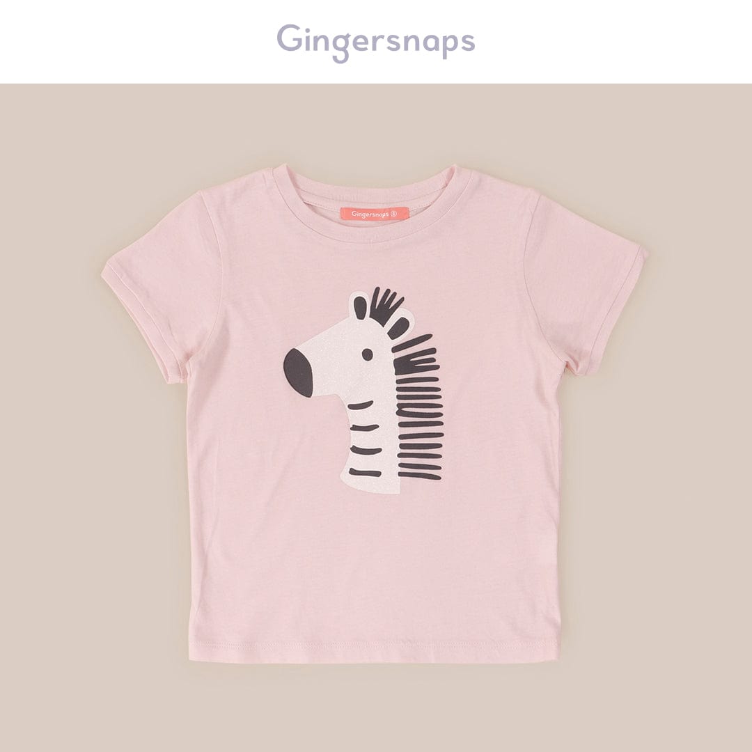 جينجرسنابس تي شيرت بناتي بطبعة حمار وحشي وردي فاتح