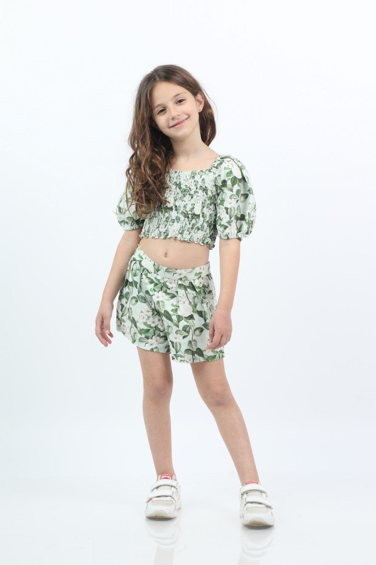 جينجرسنابس طقم شورت بناتي مشجرة وتانك توب مشجر اخضر فاتح