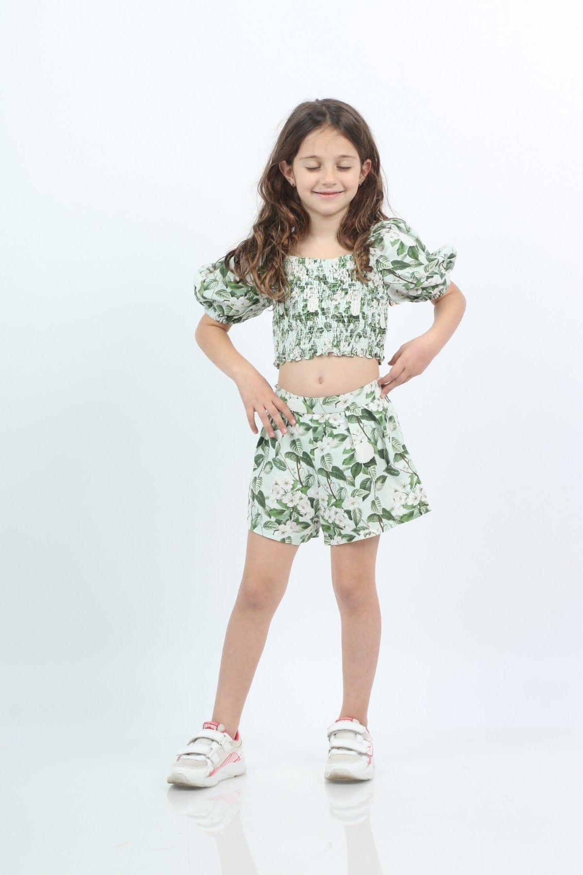 جينجرسنابس طقم شورت بناتي مشجرة وتانك توب مشجر اخضر فاتح