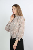 نتشي بلوزة مشجرة برقبة كلوش كم طويل واسع نسائي