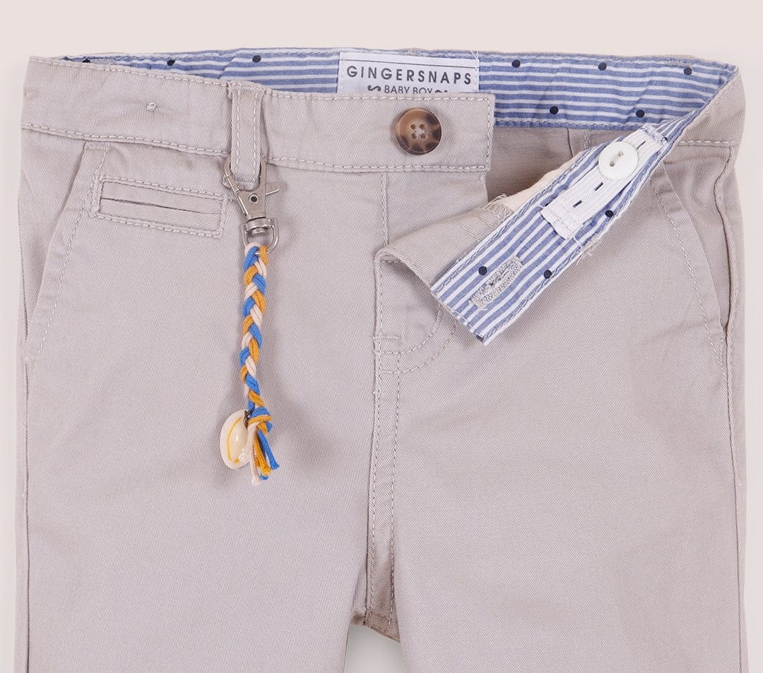 جينجرسنابس بنطلون اطفال رضع ولادي سادة مزين بميدالية رمادي