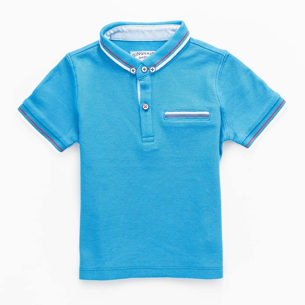 جينجرسنابس تيشيرت بولو أولادي سادة بجيب علي الصدر ازرق جينز