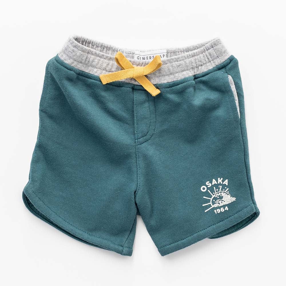 جينجرسنابس شورت قطن برباط ولادي رضع أخضر/رمادي