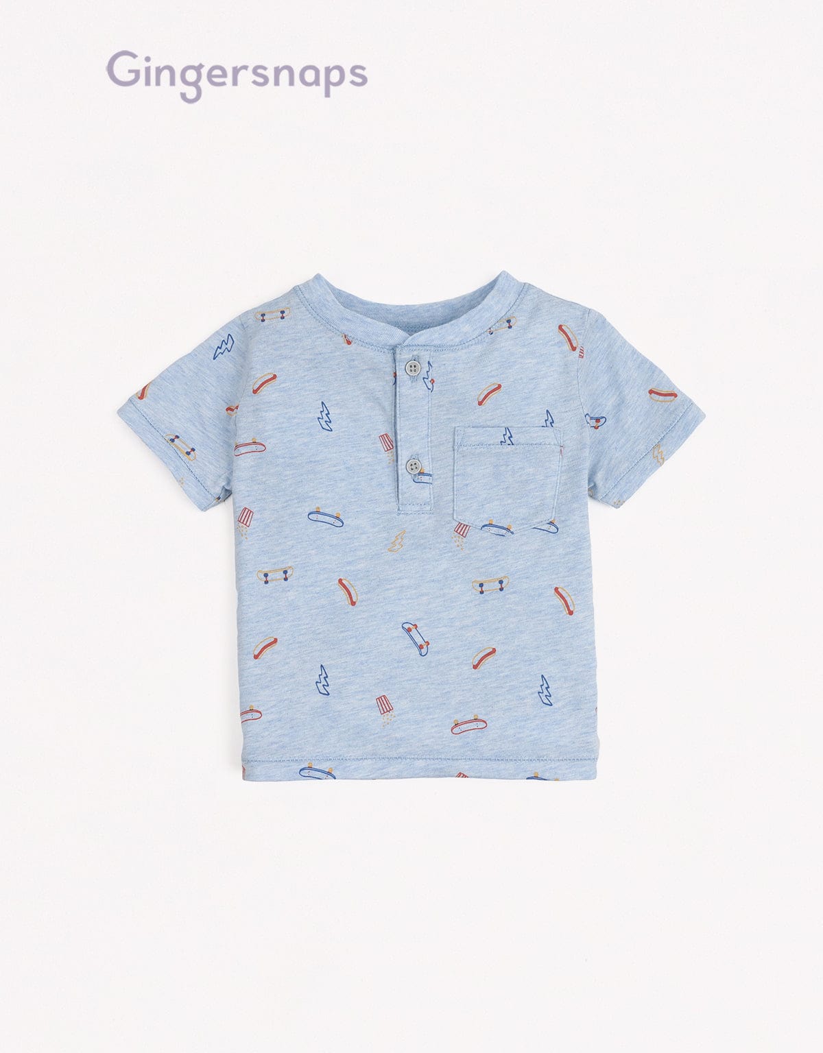 جينجرسنابس تي شيرت بيبي أولاد بجيب أمامي بدون ياقة أزرق فاتح