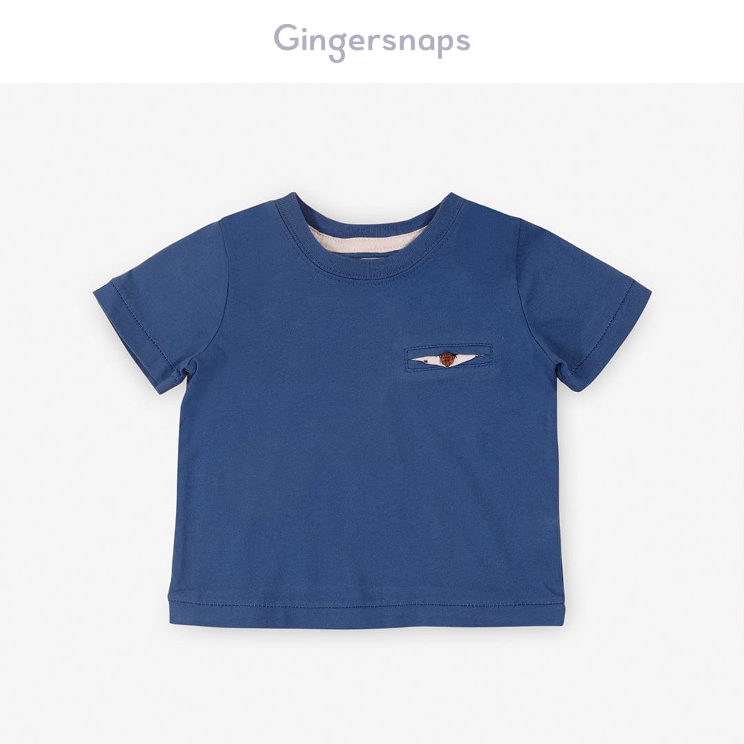 جينجرسنابس تي شيرت ولادي للرضع سادة بجيب أزرق وردي