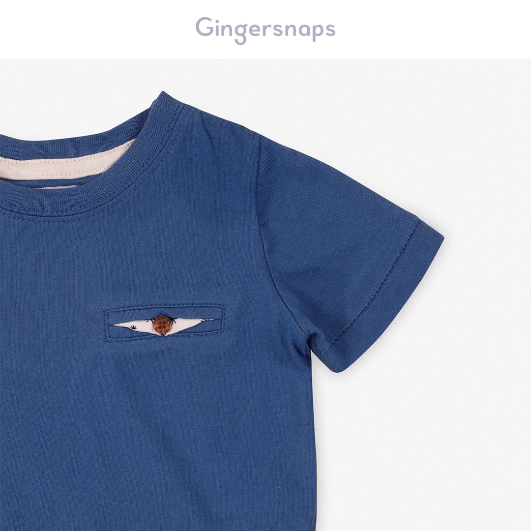 جينجرسنابس تي شيرت ولادي للرضع سادة بجيب أزرق وردي