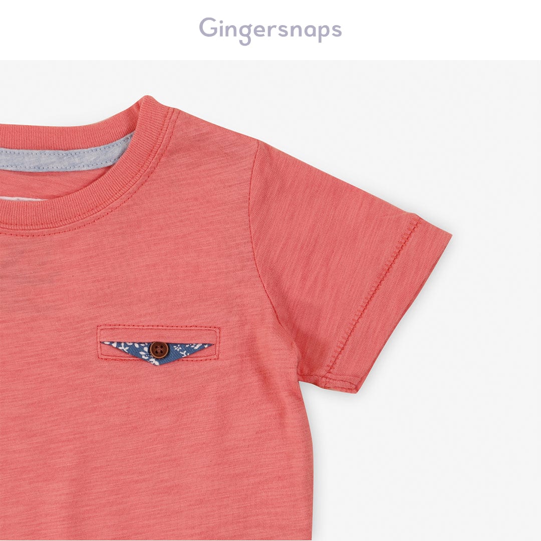 جينجرسنابس تي شيرت ولادي للرضع بياقة دائرية سادة وردي