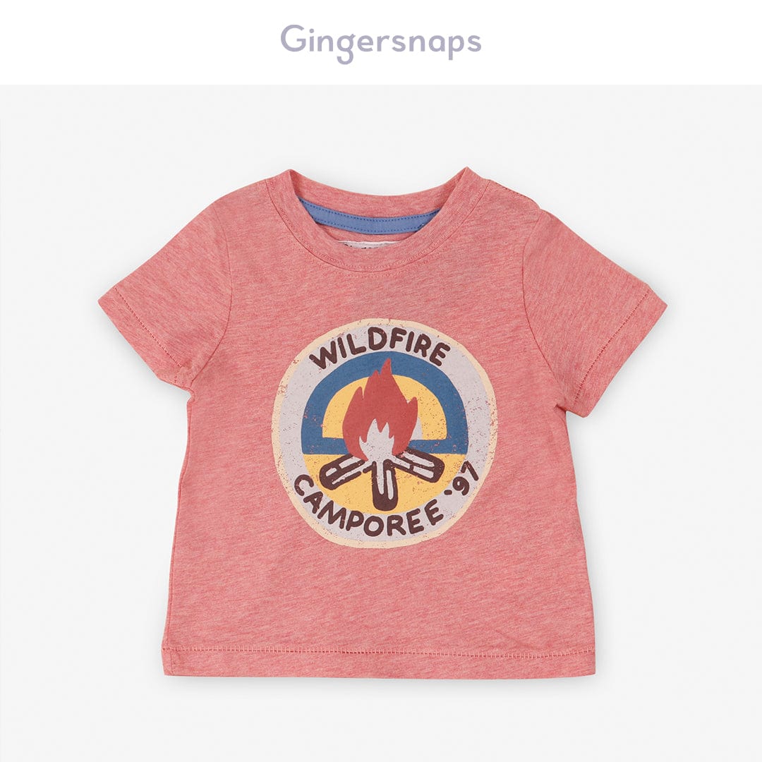 جينجرسنابس تي شيرت ولادي للرضع مطبوعة بياقة دائرية أحمر