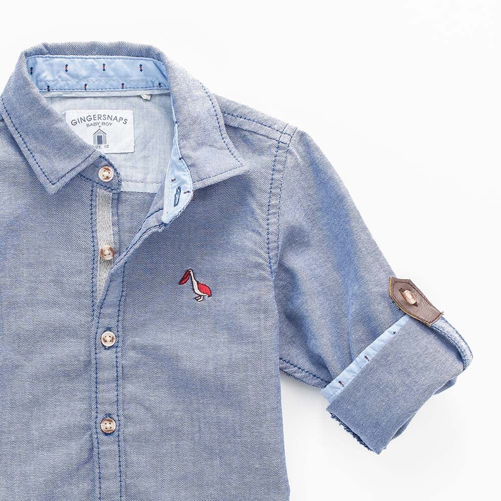 جينجرسنابس قميص منقط بجيوب كم طويل رضع أولادي أزرق غامق