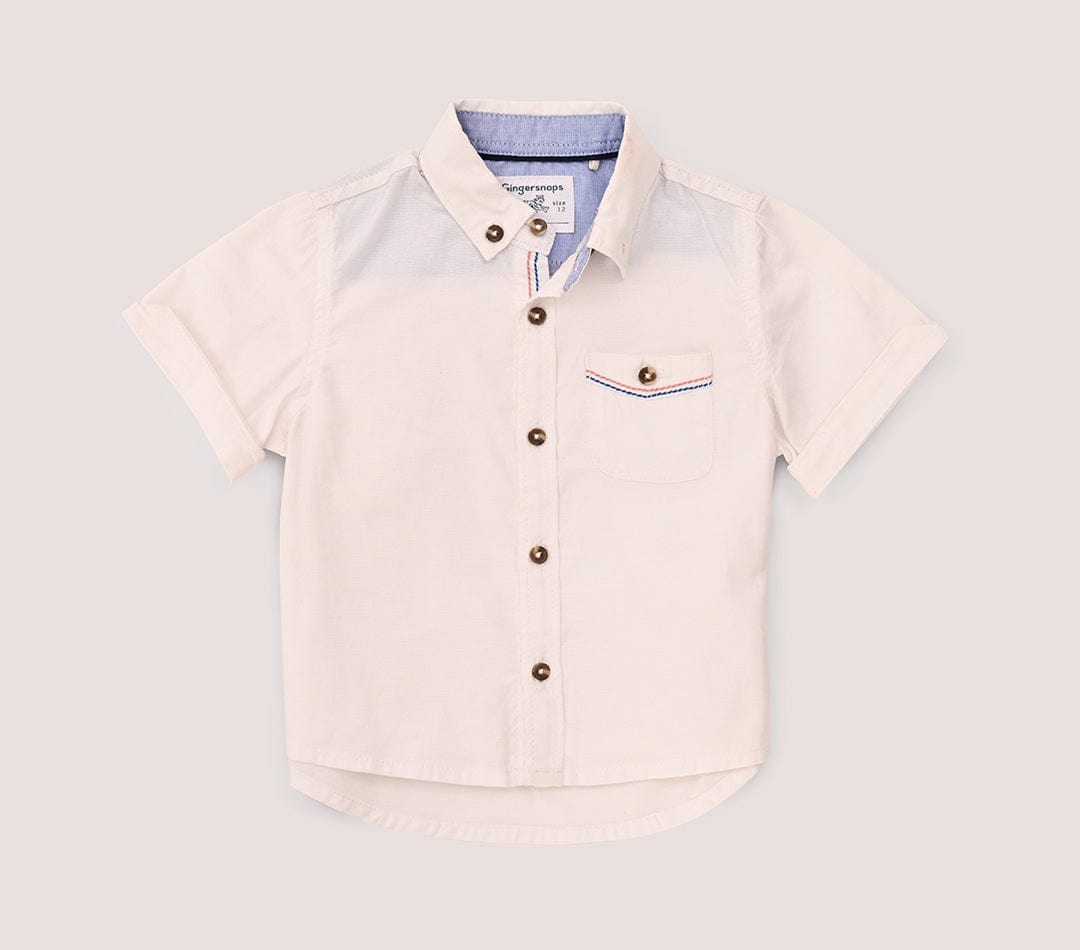 جينجرسنابس قميص بيبي ولادي سادة بجيب مطرز على الصدر أبيض