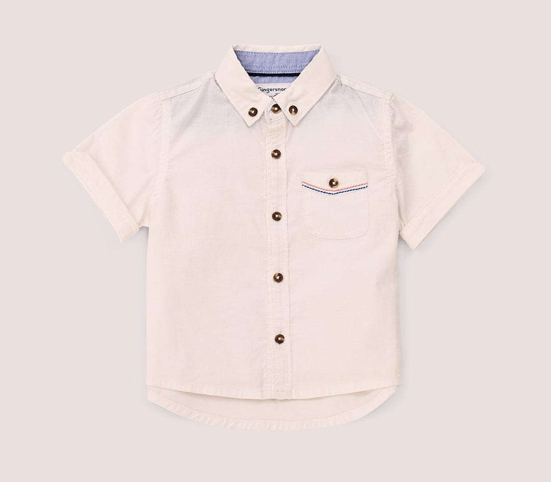 جينجرسنابس قميص بيبي ولادي سادة بجيب مطرز على الصدر أبيض