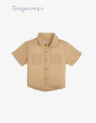 جينجرسنابس قميص سادة بجيوب أمامية نص كم أطفال أصفر