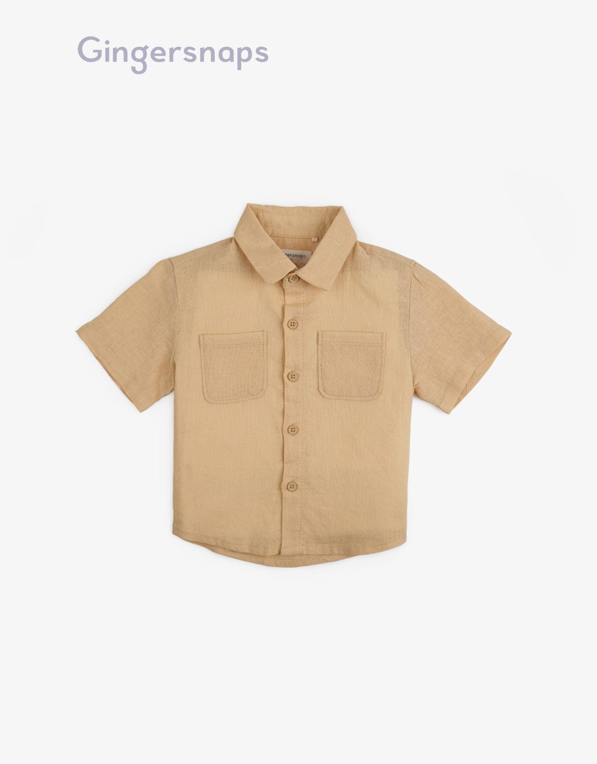 جينجرسنابس قميص سادة بجيوب أمامية نص كم أطفال أصفر