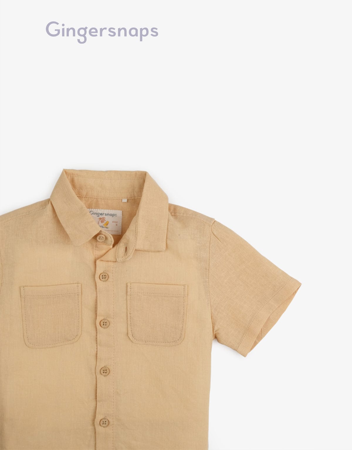 جينجرسنابس قميص سادة بجيوب أمامية نص كم أطفال أصفر