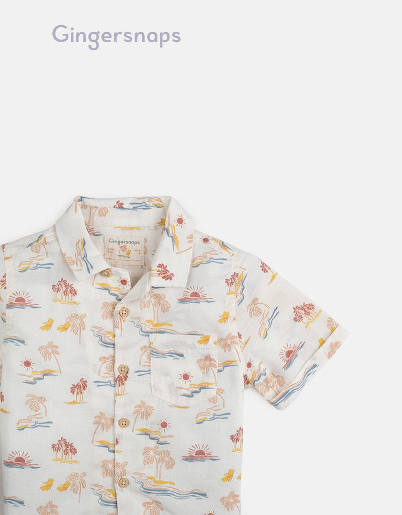 جينجرسنابس قميص منقوش بأزرار أمامية نص كم أطفالي متعدد الألوان