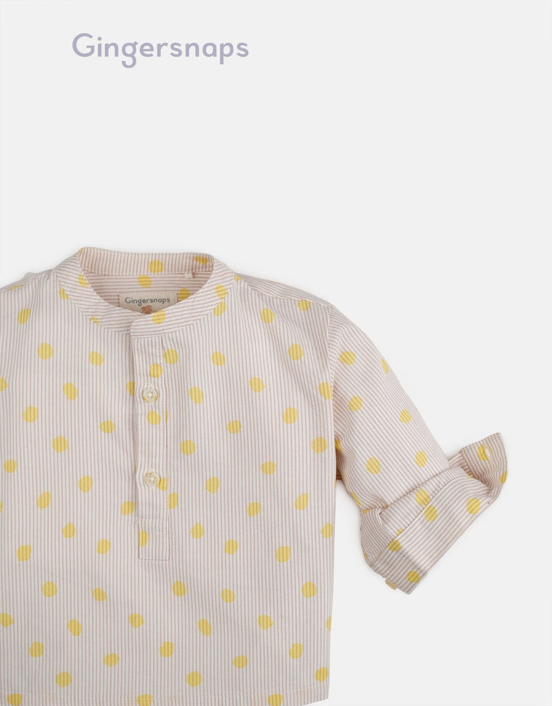 جينجرسنابس قميص منقط بأزرار أمامية مخطط بالطول كم طويل أطفالي أصفر
