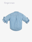 جينجرسنابس قميص جينز أزرار أمامية وجيب أمامي كم طويل أطفالي أزرق