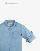 جينجرسنابس قميص جينز أزرار أمامية وجيب أمامي كم طويل أطفالي أزرق