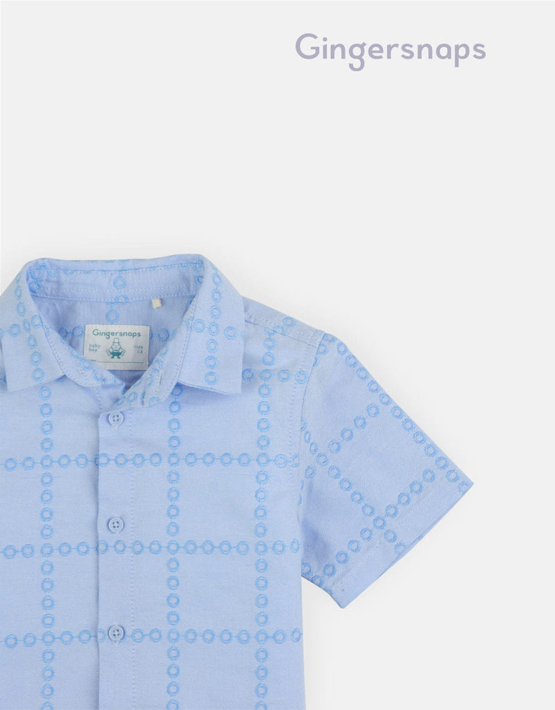 جينجرسنابس قميص اطفال رضع ولادي نص كم مربعات أزرق