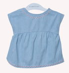 جينجرسنابس بلوزة سادة مطرزة من أسفل وأعلى بناتي رضع أزرق فاتح