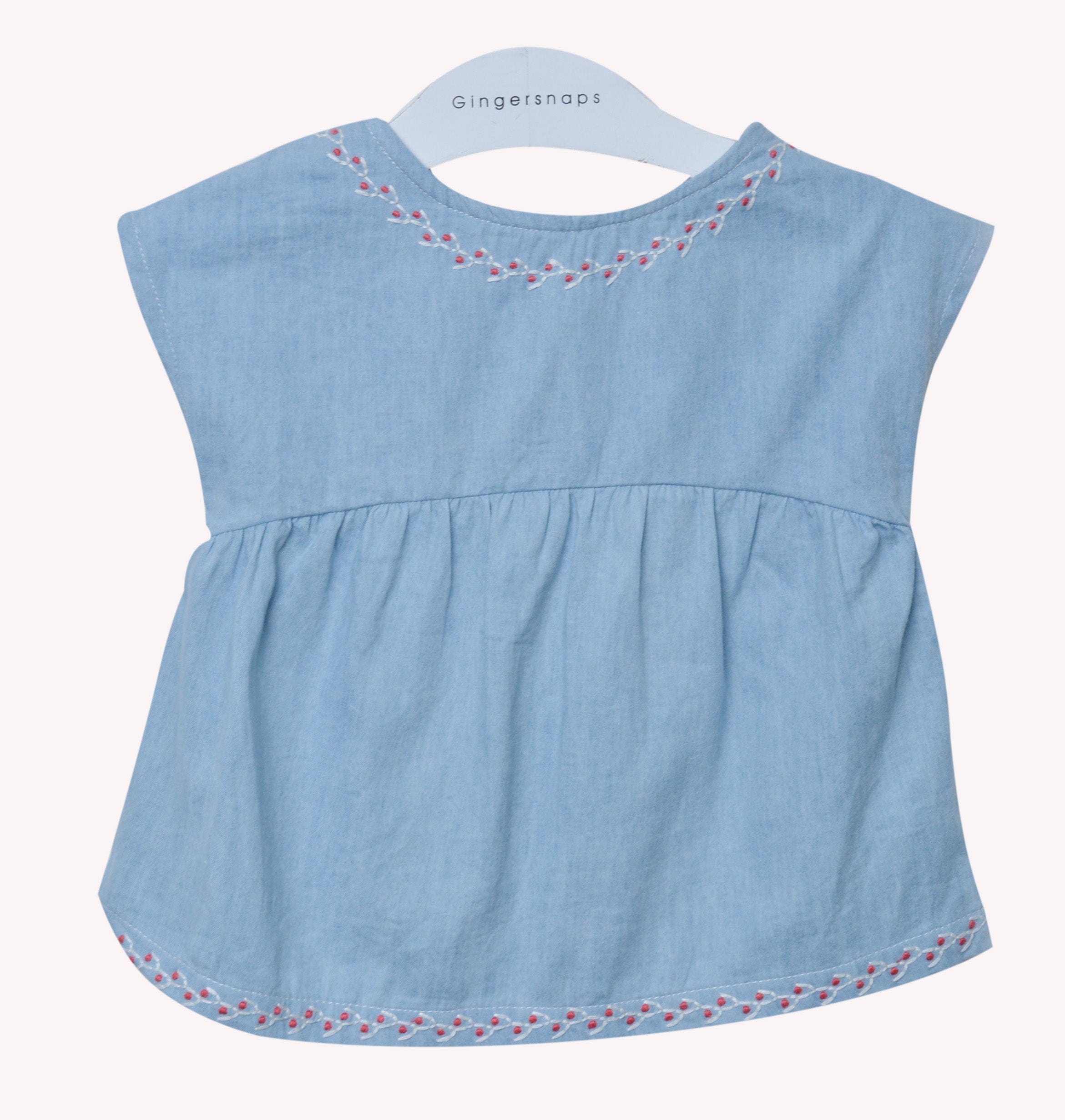 جينجرسنابس بلوزة سادة مطرزة من أسفل وأعلى بناتي رضع أزرق فاتح