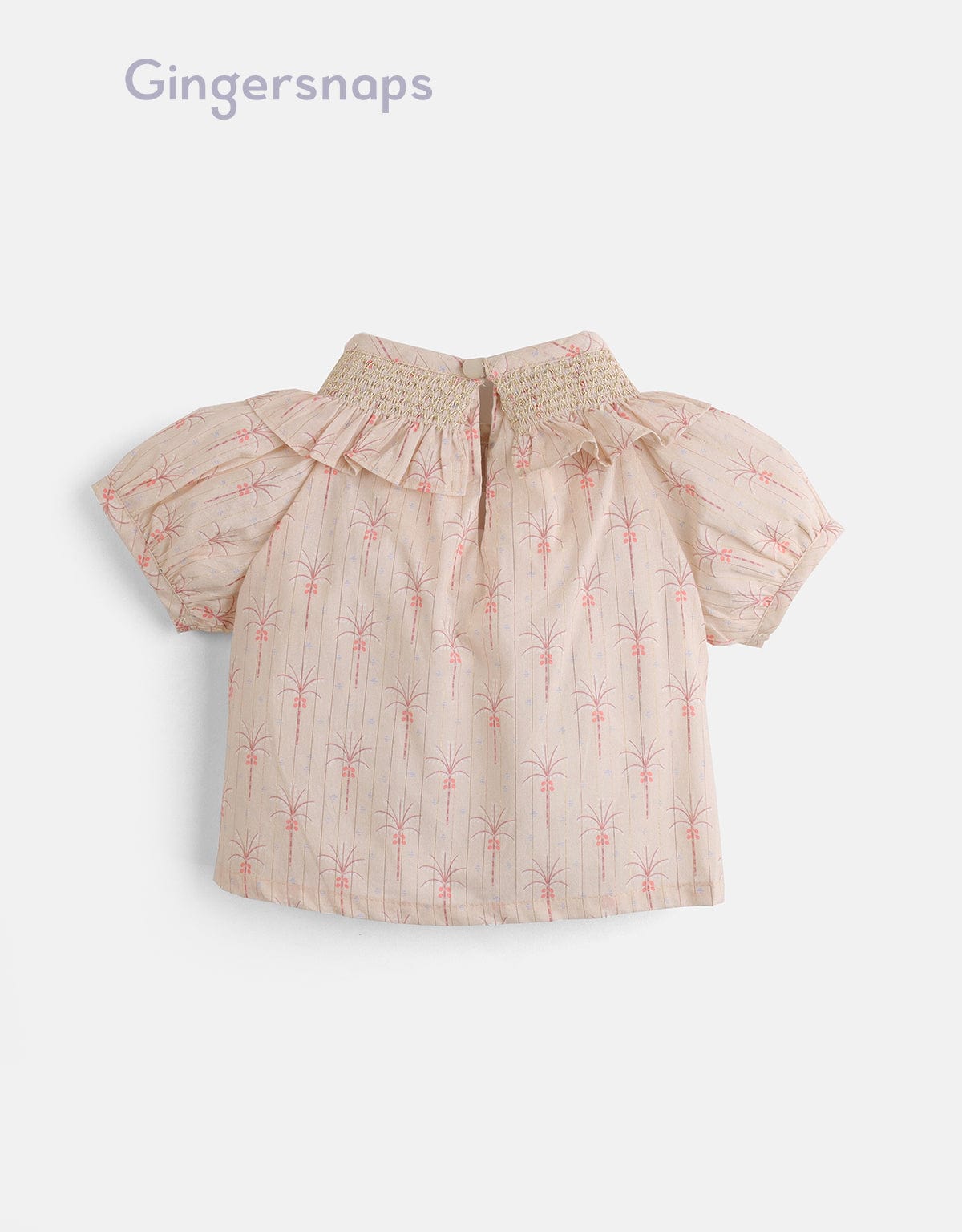 جينجرسنابس بلوزة بناتي مشجرة نص كم بف ورقبة دائرية بيج