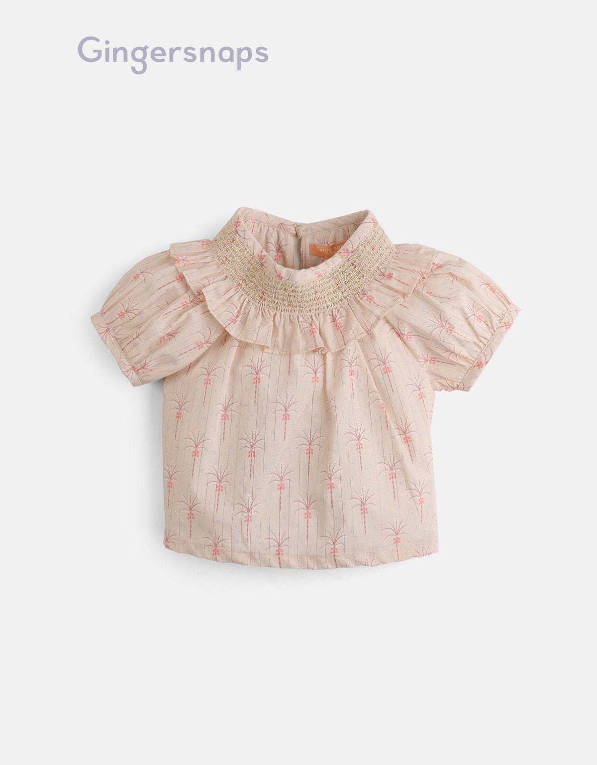 جينجرسنابس بلوزة بناتي مشجرة نص كم بف ورقبة دائرية بيج