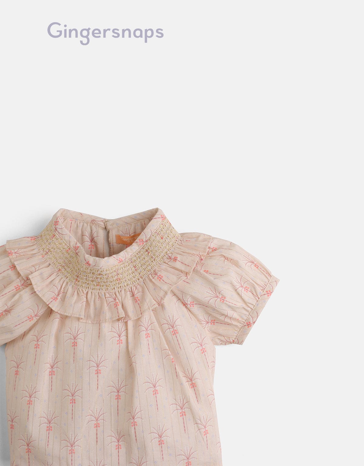 جينجرسنابس بلوزة بناتي مشجرة نص كم بف ورقبة دائرية بيج