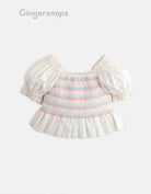 جينجرسنابس بلوزة مخططة بالعرض كم قصير بناتي أبيض