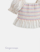 جينجرسنابس بلوزة مخططة بالعرض كم قصير بناتي أبيض