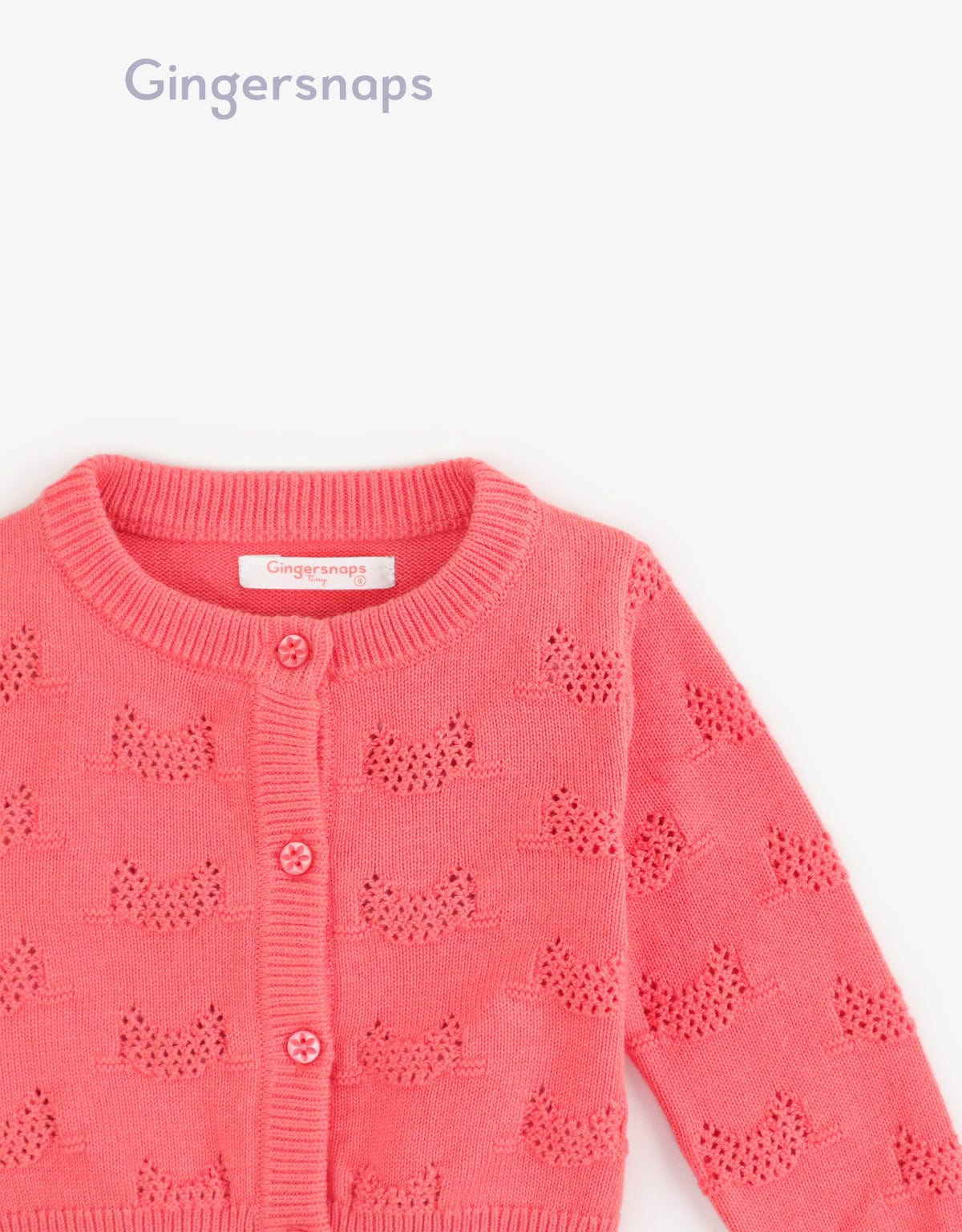 جينجرسنابس بلوزة مخرم كم طويل بأزرار أمامية بناتي أحمر