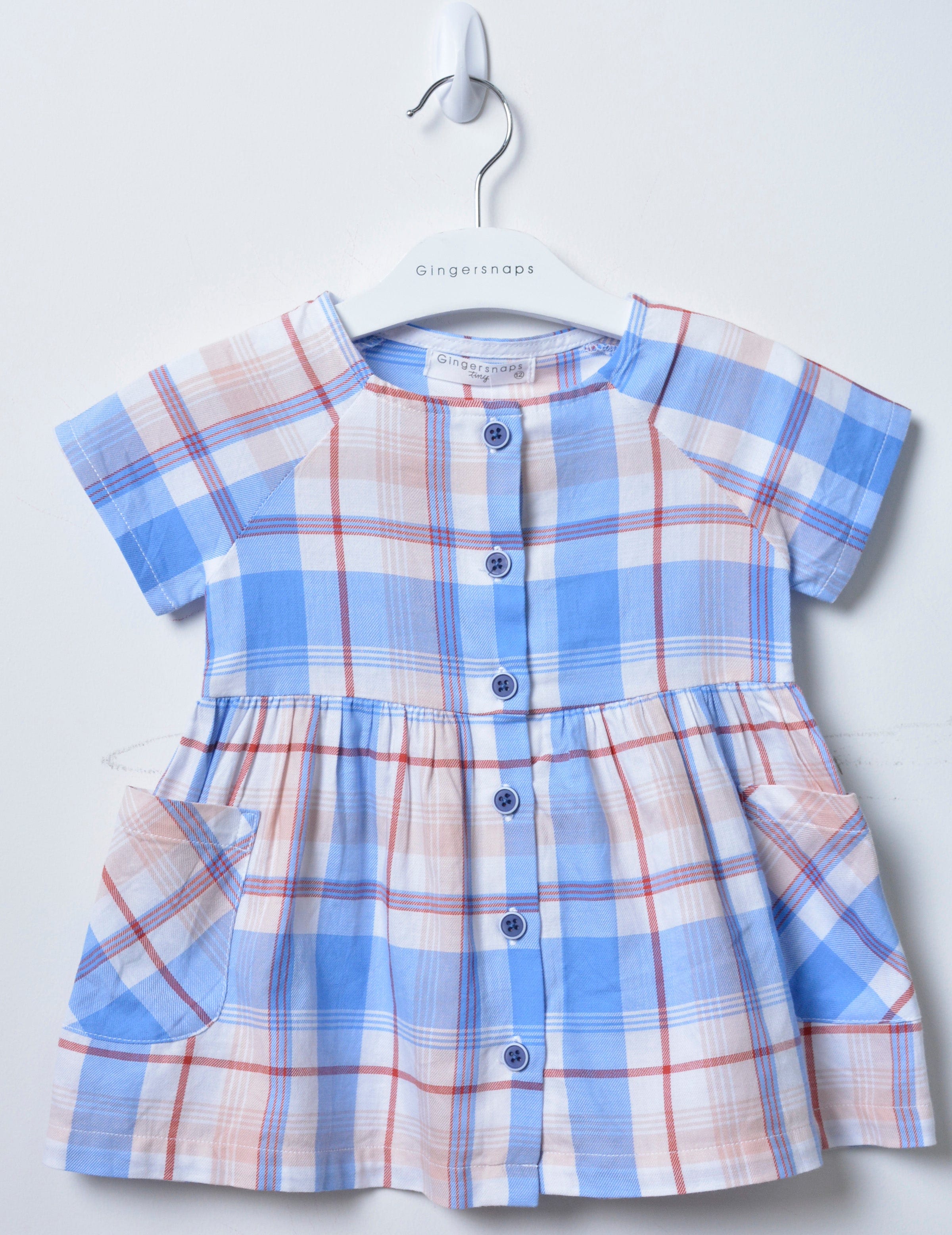 جينجرسنابس فستان كاروهات بجيوب وأزرار أمامية نص كم رضع بناتي متعدد الألوان