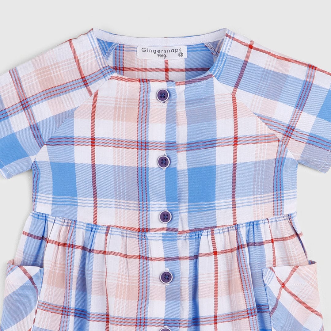 جينجرسنابس فستان كاروهات بجيوب وأزرار أمامية نص كم رضع بناتي متعدد الألوان