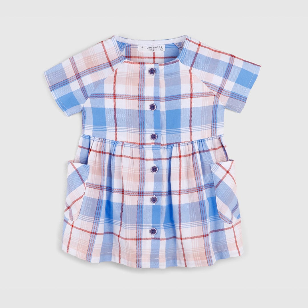 جينجرسنابس فستان كاروهات بجيوب وأزرار أمامية نص كم رضع بناتي متعدد الألوان