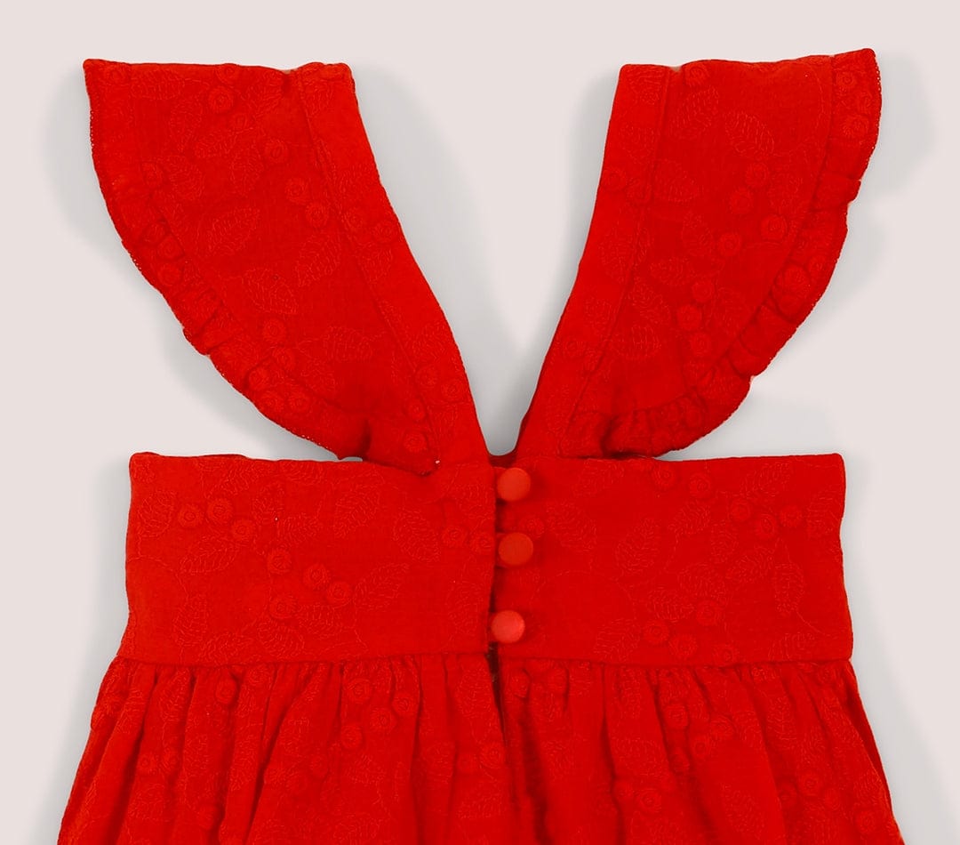جينجرسنابس فستان رضع بناتي مطرز بفيونكة أحمر