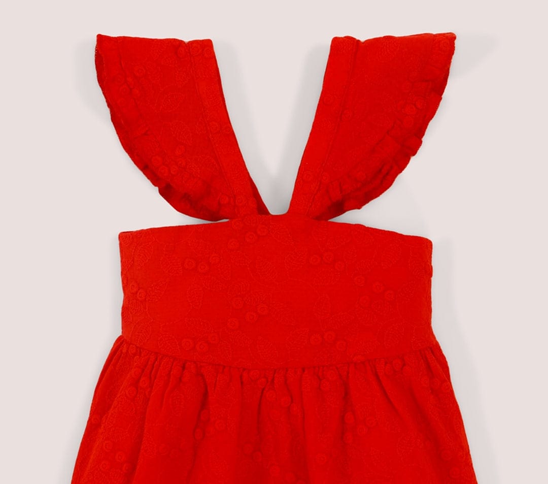 جينجرسنابس فستان رضع بناتي مطرز بفيونكة أحمر