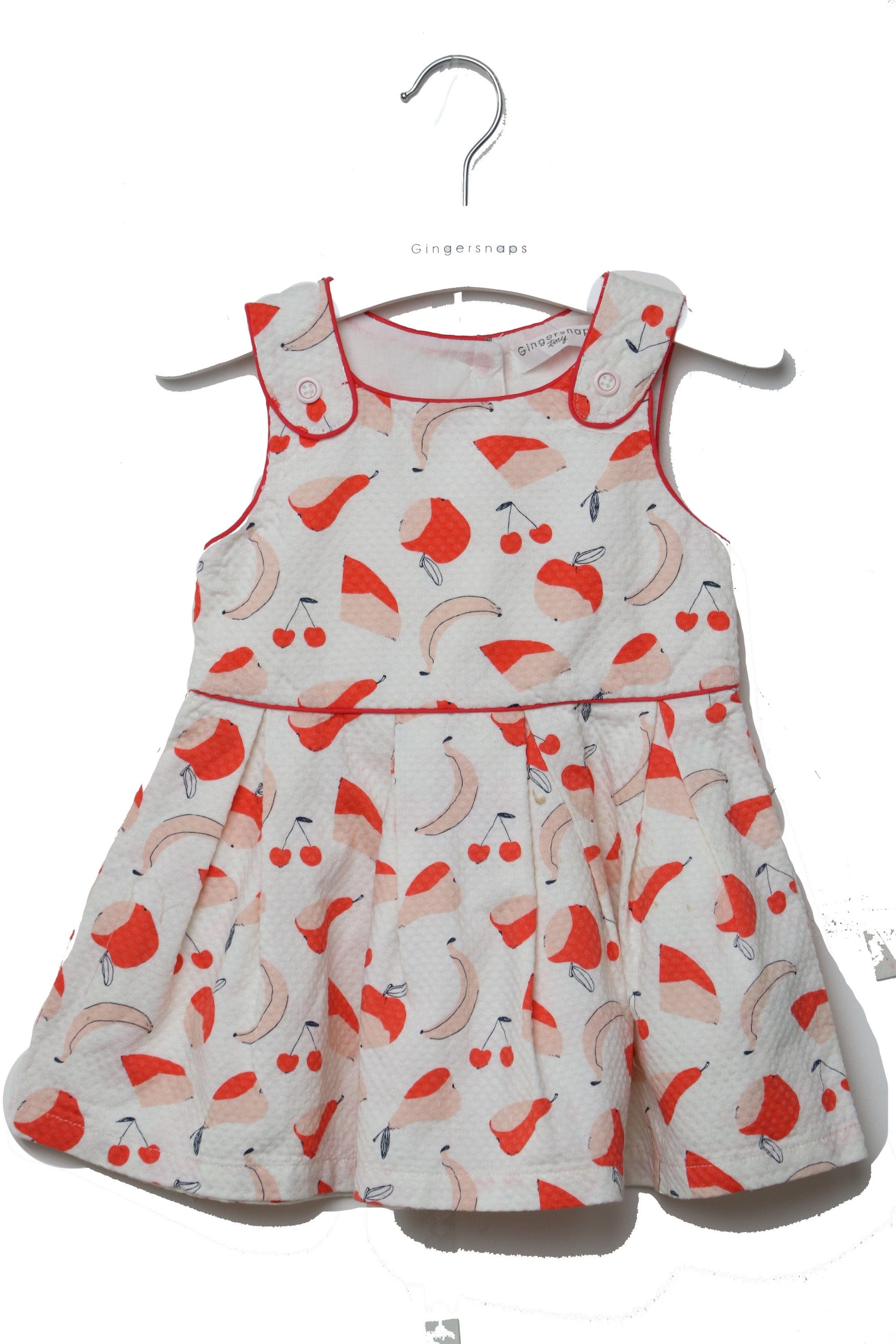 جينجرسنابس فستان منفوش بنقشة موز بناتي رضع أبيض/متعدد الألوان