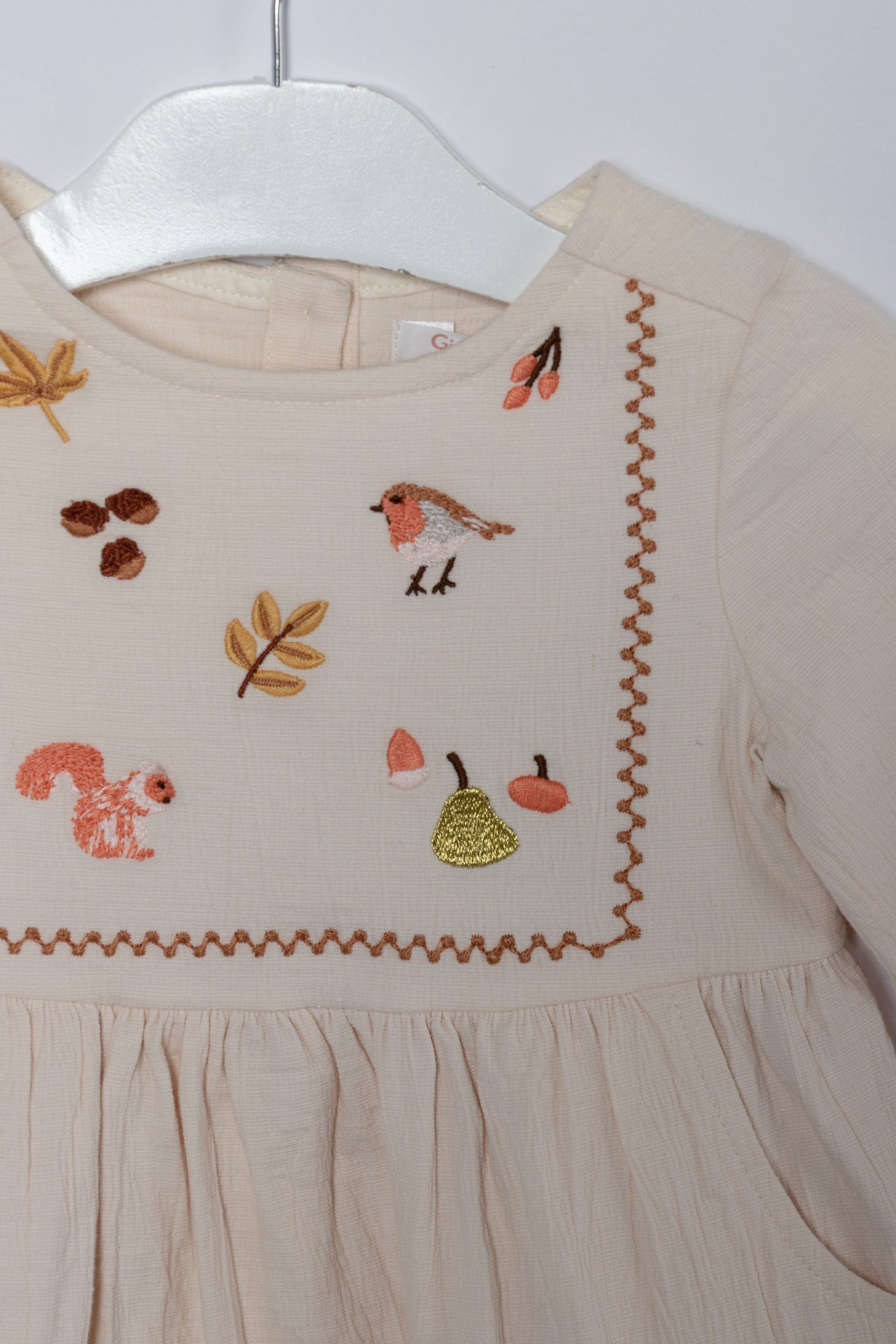 جينجرسنابس فستان رضع بناتي مطرز بجيوب أمامية أخضر رمادي