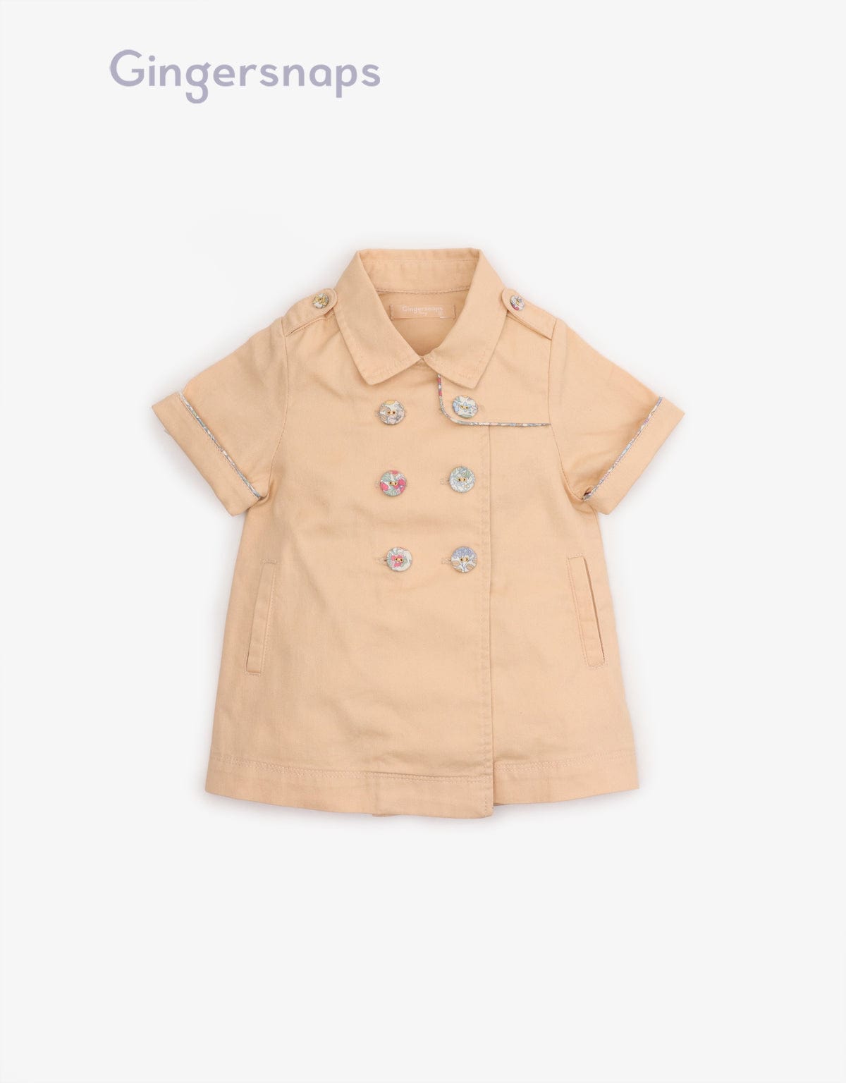 جينجرسنابس فستان كلاسيك صغير أزرار أمامية كم قصير رضع بناتي الكاكي