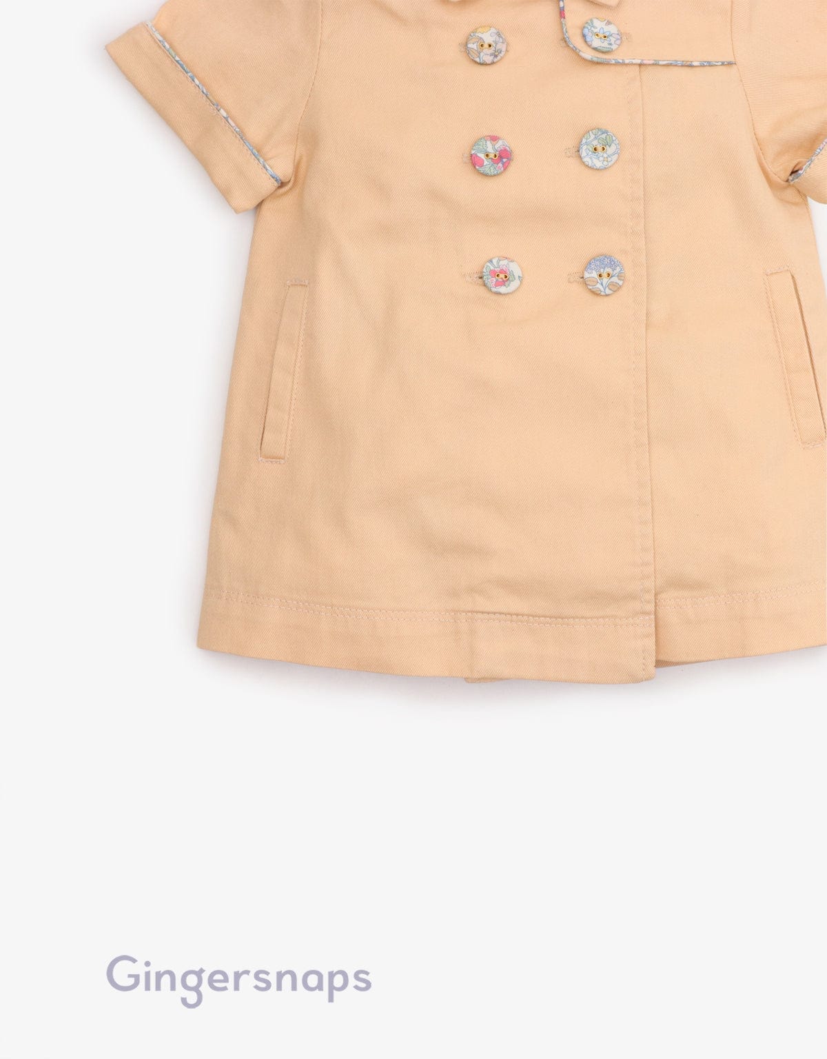 جينجرسنابس فستان كلاسيك صغير أزرار أمامية كم قصير رضع بناتي الكاكي