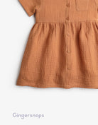 جينجرسنابس فستان سادة بجيب على الصدر كم قصير رضع بناتي برتقالي