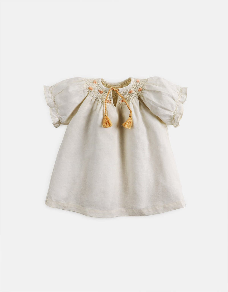 جينجرسنابس فستان سادة صغير مطرز من أعلى كم قصير بف بناتي أبيض
