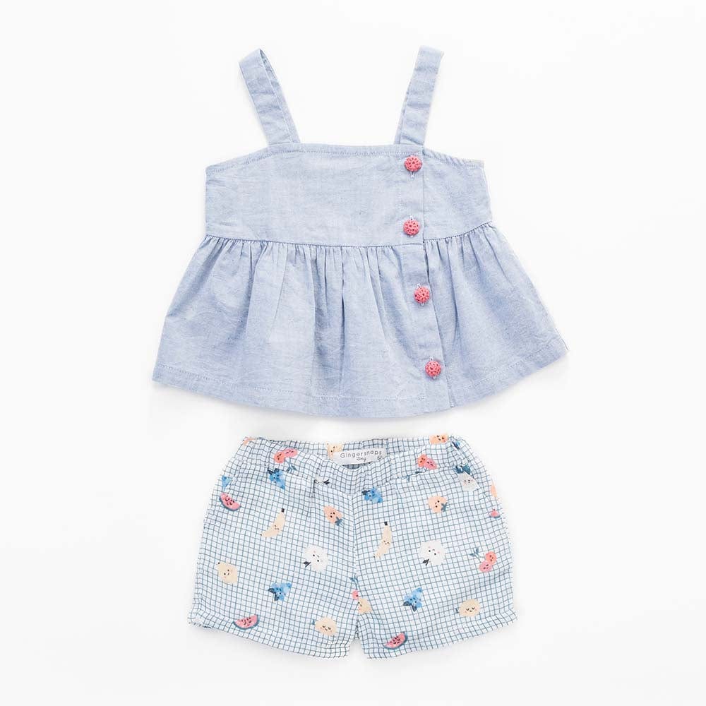 جينجرسنابس طقم بلوزة بأزرار أمامية وشورت بناتي رضع متعدد الألوان