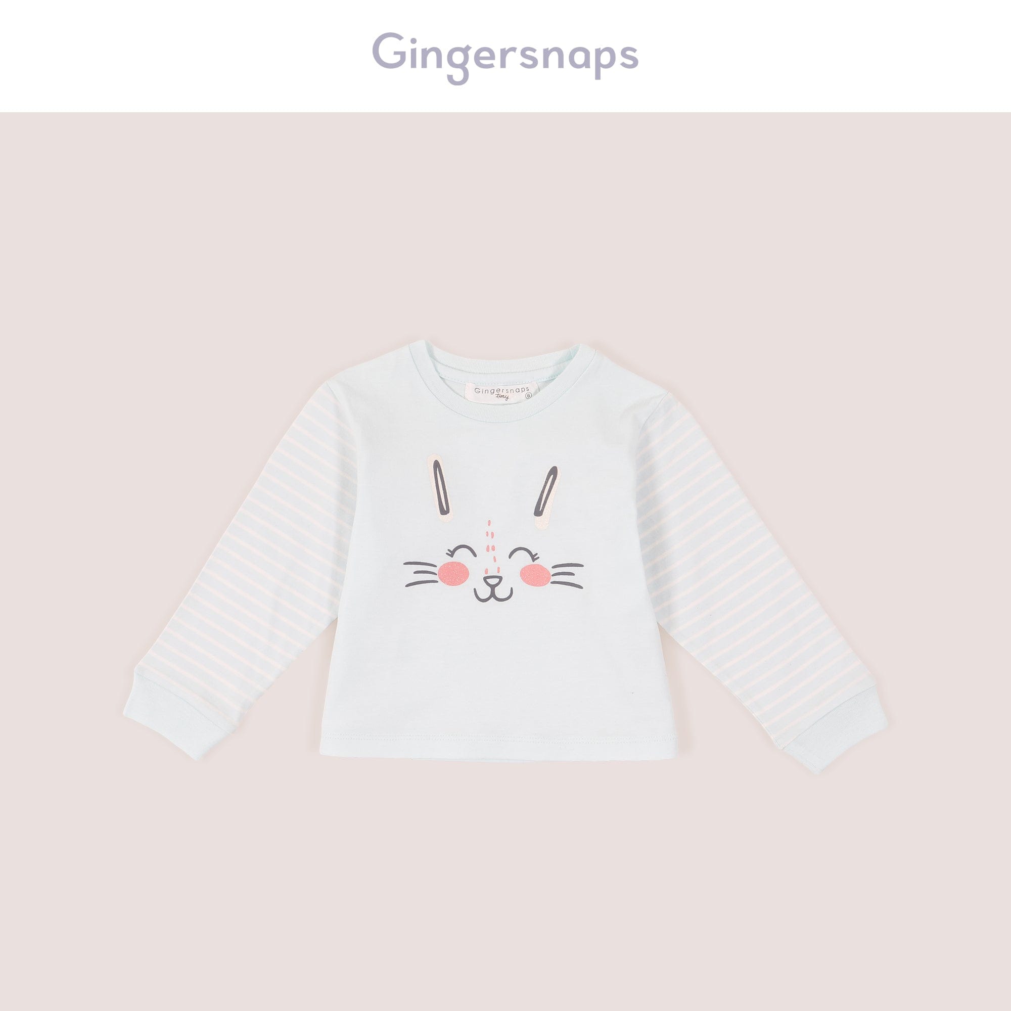 جينجرسنابس بيجامة بلوزة مع بنطال مواليد بخطوط عريضة كم طويل بناتي ضوء السماء