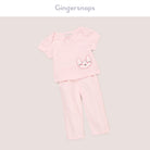 جينجرسنابس بيجامة بلوزة مع بنطال مواليد بناتي مع تطريز قطة على الجانب لؤلؤي