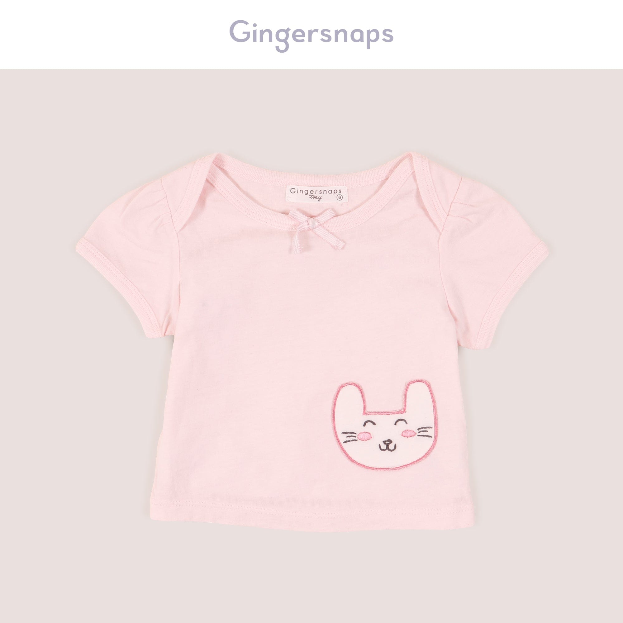 جينجرسنابس بيجامة بلوزة مع بنطال مواليد بناتي مع تطريز قطة على الجانب لؤلؤي