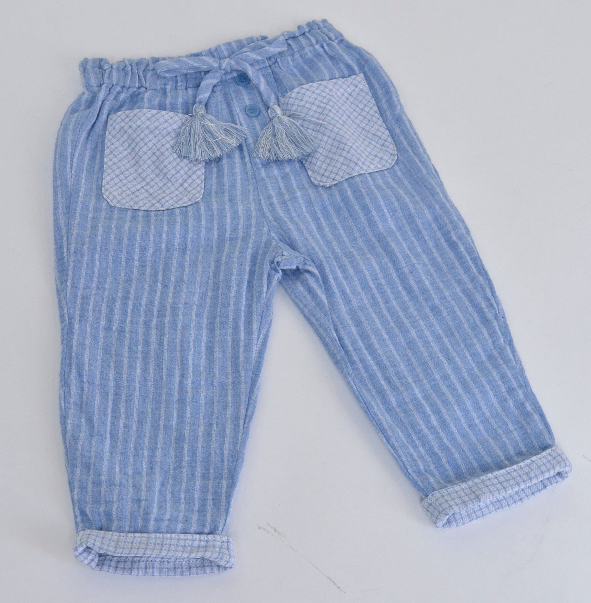 جينجرسنابس بنطلون رضع مخطط بجيوب ورباط بناتي أزرق متعدد