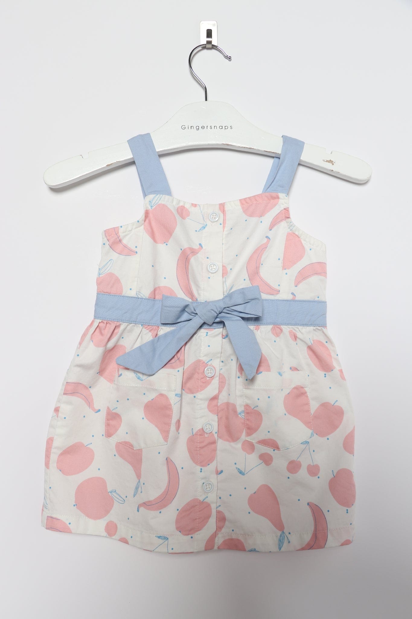 جينجرسنابس فستان رضع بناتي بنمط فواكة مزين بفيونكة أبيض/وردي