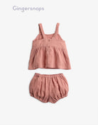 جينجرسنابس طقم كاجوال بناتي ببلوزة بحمالات وشورت وردي